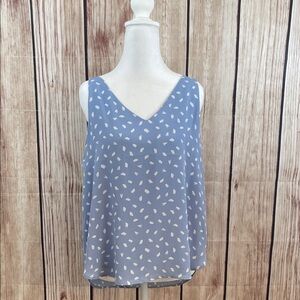 LOFT Light Blue V-Neck Blouse with White Accents - Size Medium